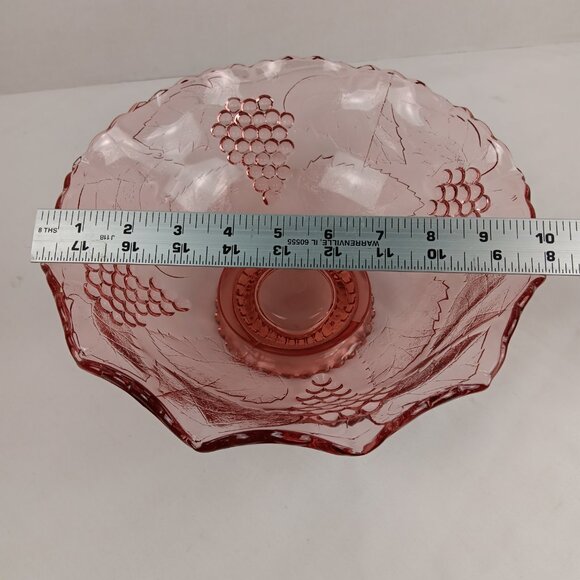Vintage Pink Bowl Pedestal Depression Glass Serving Grapes Ruffled Crystal - Picture 8 of 9